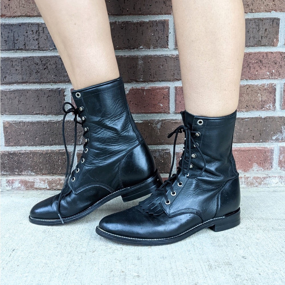 Justin fringe two roper boots - Black leather